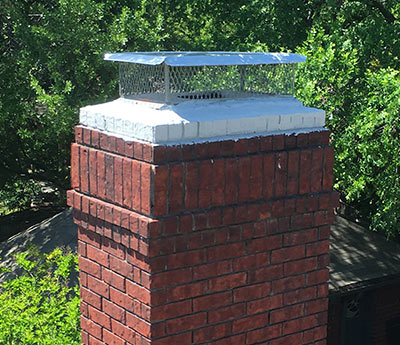 Chimney with new cap and cover greenery in the background