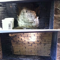Damaged fireplace before and after back of firebox is falling apart on the back wall
