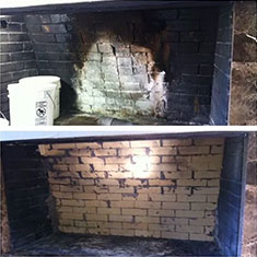Stock photo of before and after-crumbling firebox on back wall-Black Velvet Chimney Damaged fireplace before and after back of firebox is falling apart on the back wall