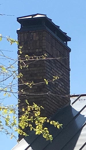 Chimney Inspections-Tall chimney with nice custom cover-branches of tree in the foreground