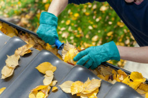 man cleaning gutters